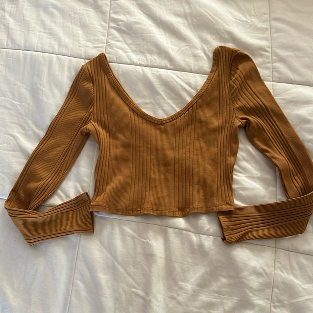 Arizona Jean Company Light Brown Long Sleeve Ribbed Crop Top Size XS